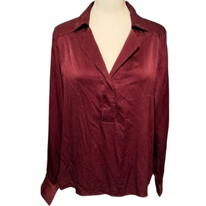 Women's Antonio Melani Blouse Silk Top Size L Red Dark Burgundy V Neck - Picture 1 of 9