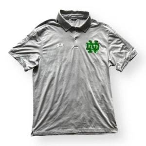 NWOT Under Armour Notre Dame Irish Short Sleeve Polo Shirt Golf Men's Large Gray - Picture 1 of 9