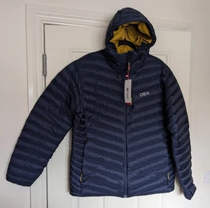 OEX Men’s Navy Kintra Down Jacket, Peak Hood, Water Repellent, Large BNWT - Picture 1 of 19