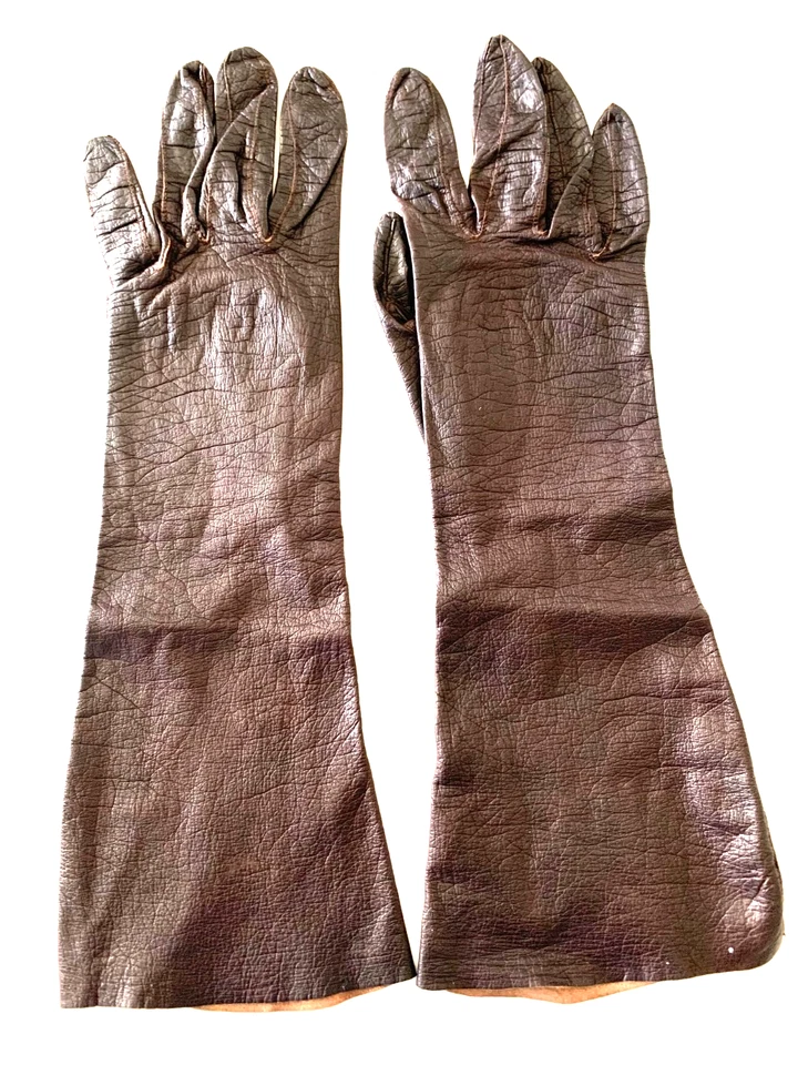 Vintage CHAPMAN Brown Gloves Kid Leather Elbow Length Women's Size 7 1/2 USA - Image 1 of 4