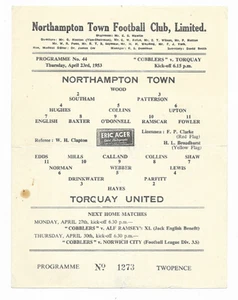 1952/53 Division 3 South - NORTHAMPTON TOWN v TORQUAY UNITED (rare single sheet) - Bild 1 von 1
