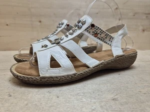 ALYSSA SANDALIAS CUÑA SEÑORA SANDALIAS CÓMODAS CON PIEDRAS DECORATIVAS TALLA:39 UK:6 BLANCO - Imagen 1 de 8