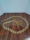 Vintage Napier Gold-Tone Textured Chain Link Belt with Tassel Fits Up To 36"W