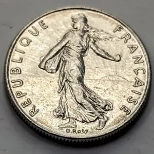 1986 France 1/2 Franc Coin, KM931.1 Uncirculated - Picture 1 of 2