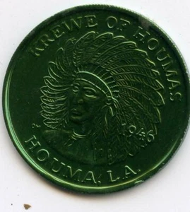 .Mardi Gras Doubloon Krewe of Houmas 1988  Aluminum Green - Picture 1 of 2