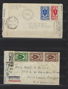 B&D:1945 Cameroun 2 different late-WWII cens'd covers Kribi to Oregon & Kentucky - Picture 1 of 2