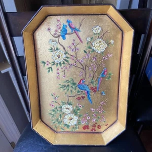 Vintage Les Ottomans Eisen Flora Gold Tablett handbemalt Hollywood Regency 12”x17” - Bild 1 von 12