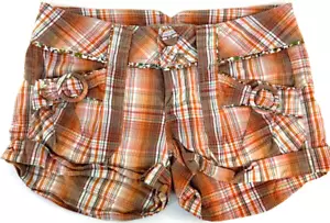 Pantaloncini a quadretti Jolt Teen's arancione/marrone taglia 3 con 2" cucitura passanti da cintura fiocco - Foto 1 di 6