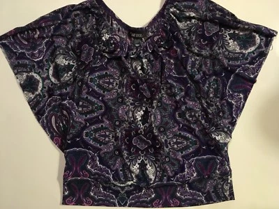 Amy Byer 非常正装深紫色独特佩斯利上衣衬衫 XL 16 — 第 1/2 张图片