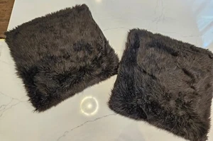 Two Pottery Barn Faux Fur Pillow Covers 18” X 18” Dark Brown Pre-owned Set Of 2 - Picture 1 of 6