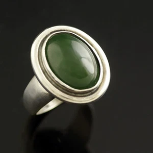 Danish Silver Ring w/ Nephrite #93 - Hans Hansen  - Picture 1 of 3