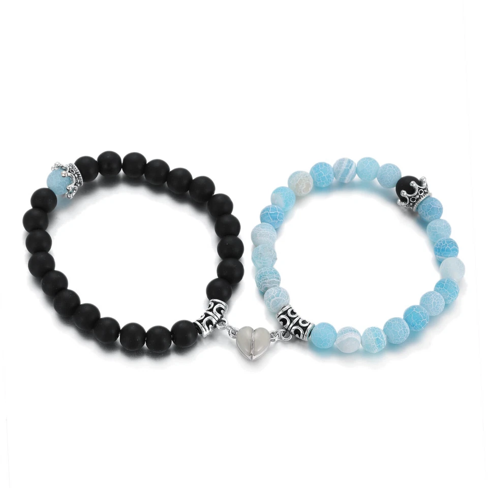 2 Piezas Pareja Pulseras Brillan en la Oscuridad Corazón Corona Dije Cuentas Pulseras Regalo Foto 1 de 1