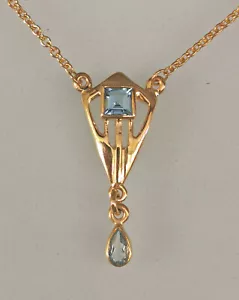 9906048-ds 925er Silber vergoldet Jugendstil-Collier mit Blautopas - Bild 1 von 3