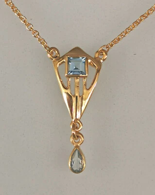 Collier In Stile Liberty Placcato Oro In Argento 925 Con Topazio Blu - Immagine 1 di 3