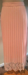 N Y COLLECTION  Long Maxi Peach Chiffon Pleated Lined Lace Hem Skirt XL New - Picture 1 of 6