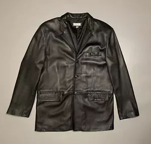 BALMAIN Vintage Men’s Black Leather Jacket Blazer Button Coat Size XL - Picture 1 of 24