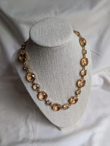 J.Crew Round Cut Glass Necklace Peach Blush Light Gold Ox Plated Brass (NWT) - Picture 1 of 10