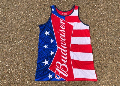 Camiseta sin mangas Budweiser para hombre cerveza pequeña bandera estadounidense usada Budweiser Foto 1 de 3
