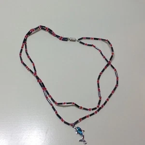 Grandma's Jewelry ~ Vintage 2 Strand Beaded Necklace Dolphin Charm Abalone 16" - Picture 1 of 3