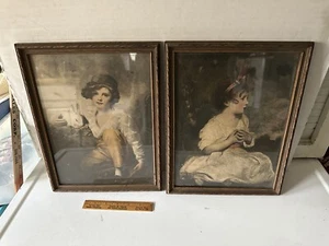 Pair Antique Framed Reinthal & Newman Fine Art Prints Boy Rabbit Age Innocence - Picture 1 of 7