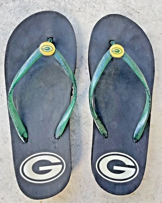 Sandalias chanclas Green Bay Packers para mujer talla 7 verde dorado brillante 🏈 Foto 1 de 4