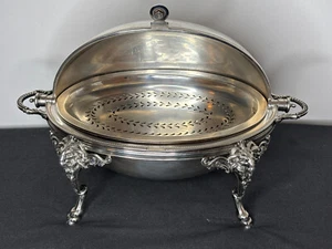 Antique Spanish 15" Domed Revolving Tureen Server Warmer w/ Cast Ram & Hoof legs - Picture 1 of 24