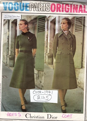 1971 Vintage VOGUE Sewing Pattern B36″ COAT & DRESS (2175R) Dior VOGUE 2498 - Image 1 of 4