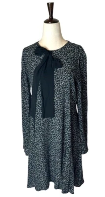 Zara Dress Women Medium Black Ivory Star Print Bow Neckline Long Sleeve Mini - Image 1 of 4