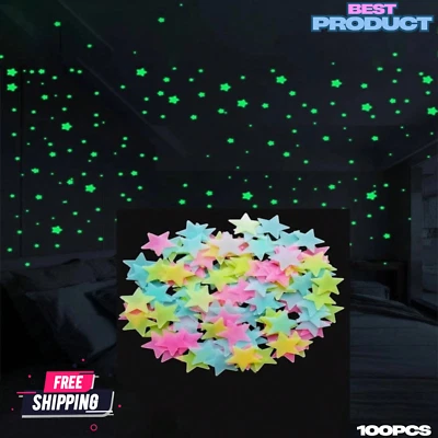 BRANDED 100pcs Glow In The Dark Stars Luminous Wall & Ceiling Star Stickers Home Decor