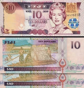 Fiji 10 Dollars 2002, UNC, 2 Pcs PAIR, Consecutive, P-106a, Queen Elizabeth II - Picture 1 of 4