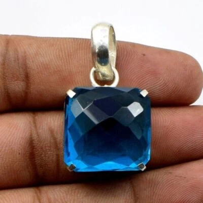 Fantastici Topazio Blu Gemma 925 Argento Sterling Fatto a Mano Ciondolo AS-1 - Immagine 1 di 4