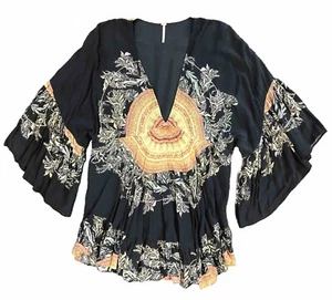 Free People Tunic Top Womens Small Rayon Sunset Dreams Boho Flowy Ruffle - Picture 1 of 14