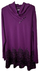 Gaharu Top Womens XXL Floral Print Cowl Neck Button Detail Business Casual Tunic - Picture 1 of 12