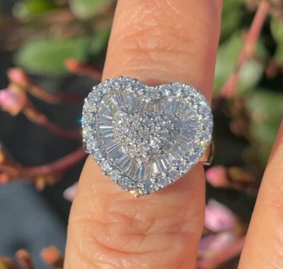 1.50Ct Baguette Lab Created Diamond Heart Engagement Ring 14K White Gold Plated - Image 1 of 4