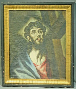 Antique Old master Oil Painting Jesus Christ Cross Ecce Homo after El Greco 1850 - Picture 1 of 11