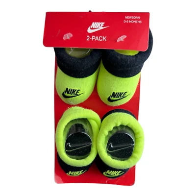 2 Pair Nike Baby Boys Booties, Size 0-6 Months, Black, Green, Shower Gift B23 MP - Image 1 of 4
