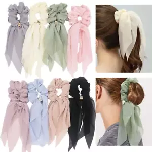 8 Pcs Bow Scrunchies for Hair Double Layer Bunny Ear Ties Assorted Colors - Picture 1 of 8