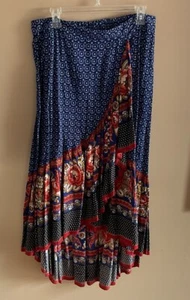 Neu ohne Etikett Chelsea & Theodore Wasserfall Viskose Rock Größe Large marineblau & rostfarben bedruckt - Bild 1 von 7