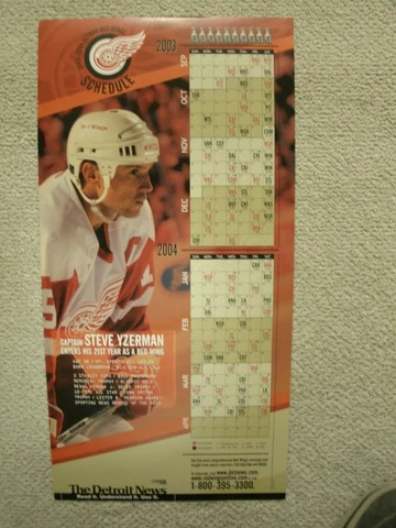 2002-2003 DETROIT RED WINGS SCHEDULE 11 X 22 POSTER STEVE YZERMAN 21ST YEAR Cover