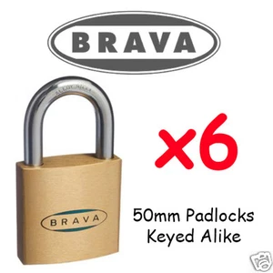 Padlocks x6 KEYED ALIKE BRAVA 50mm High quality BULK LOT - Picture 1 of 3