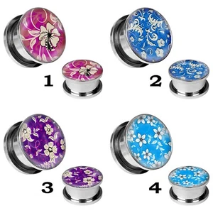 Pair of Floral Pattern Picture Plugs (MTO-062) gauges 16g thru 1 inch - Picture 1 of 27