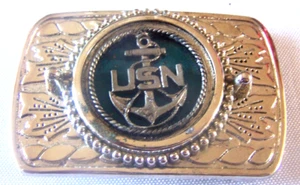Vintage U.S.N. sILVER bLUE Anchor usa Belt Buckle - Picture 1 of 2