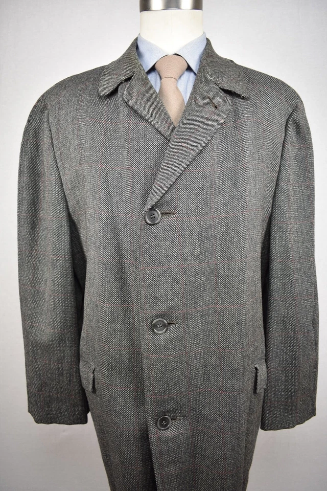 1962 - 1976 年鹰衣服灰色带红色格子羊毛三扣大衣尺寸:46 — 第 1/4 张图片