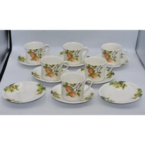 ROYAL DOULTON 14pc CITRUS GROVE OCTAGONAL CUPS AND SAUCERS TC1192 FINE CHINA - Picture 1 of 8