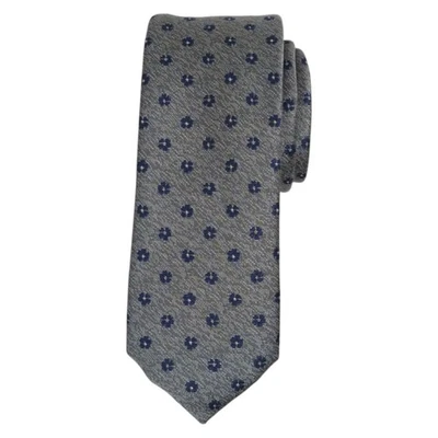 BAR III Mens Slim Tie Charcoal Gray Navy Foulard Geometric 2.5 Skinny Necktie - Image 1 of 4
