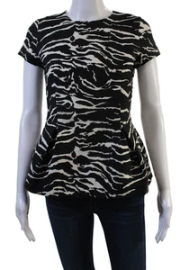 CH Carolina Herrera Damen schwarz Tier Rundhalsausschnitt Kurzarm Bluse Größe 4 - Bild 1 von 8