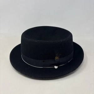 Vintage Unisex Bailey Of Hollywood Black PorkPie Hat WPL5923 7 5/8 Satin Lining - Picture 1 of 11