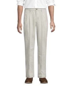Lands' End Traditional Fit Non-Iron Pleated Pants, 32X32 Beige Khaki Chino - Picture 1 of 5