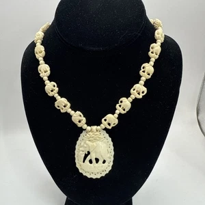 Vintage geschnitzte Rinderknochen Elefant Halskette Tribal Safari Boho Schmuck afrikanisch - Bild 1 von 9