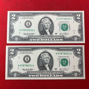 2–2003 A $2.00 TWO DOLLAR BILLS ( Boston) UNCIRCULATED Consecutive Notes - Picture 1 of 12